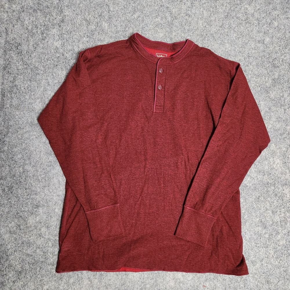 LL Bean River Driver Shirt Men XL Red Heathered Two Layer Wool Blend Henley